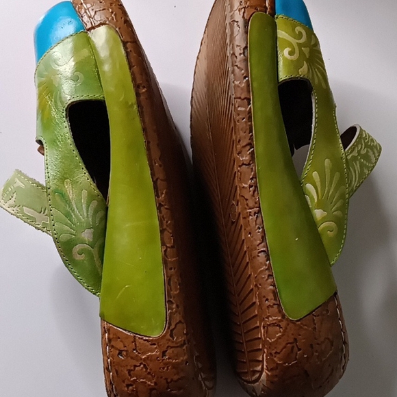 Artisan Green and Blue Mules with Floral Accents - Picture 7 of 10